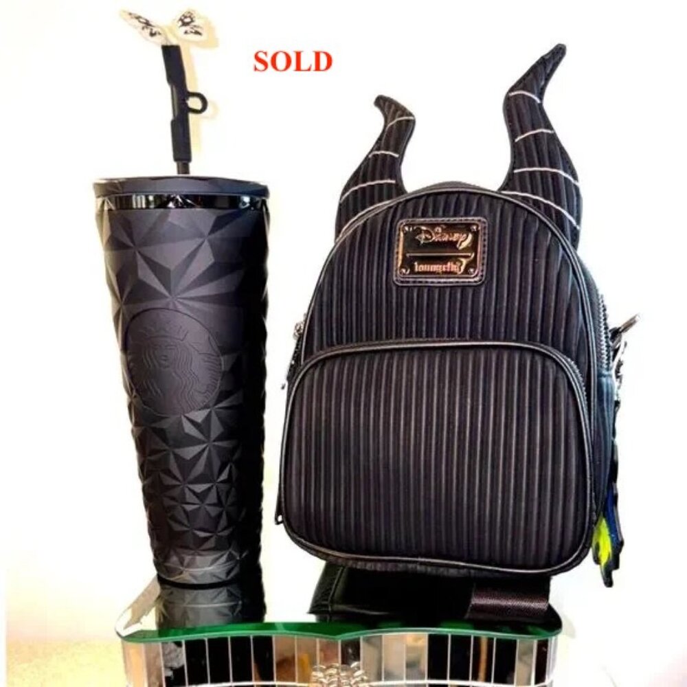 Disney Maleficent Convertible Backpack & Starbucks Midnight Glow Cup –NWT Bundle